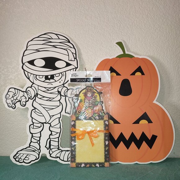 Halloween Decor Spooky Notes Pad Notepad Cat Pumpkin Mummy Bundle Deal - Picture 1 of 13
